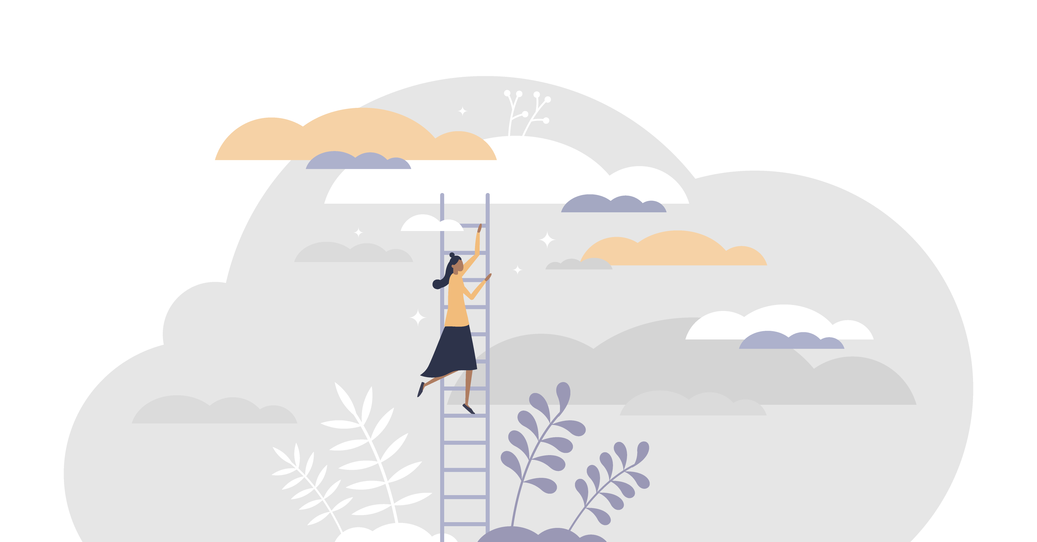 Woman climbing a ladder into the air