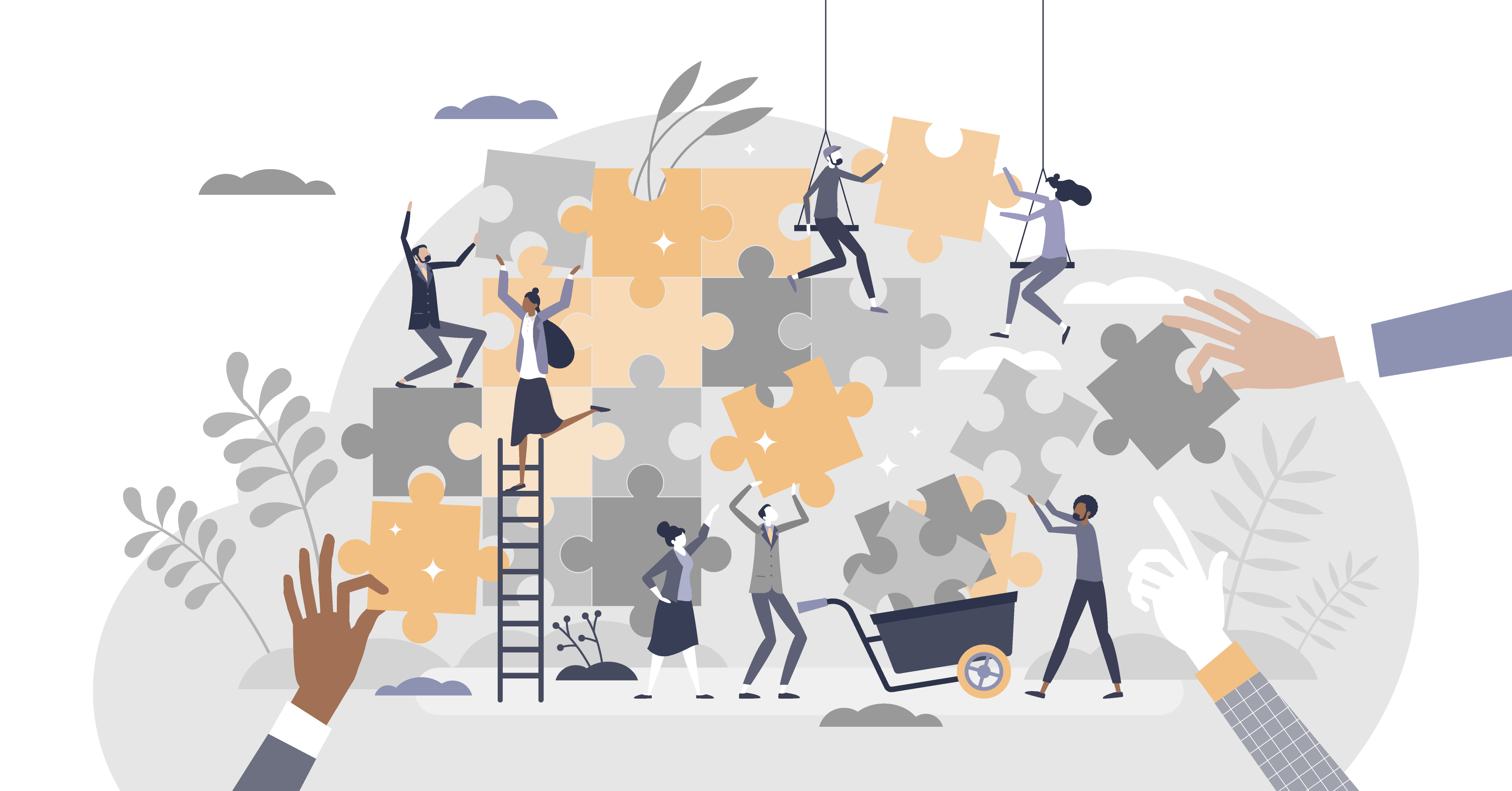 People fitting puzzle pieces together