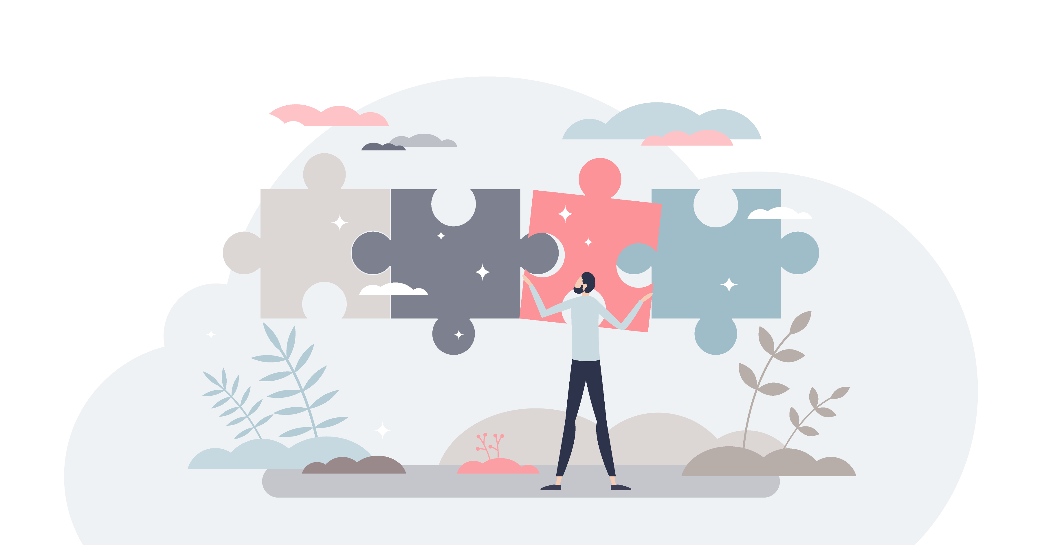 Man putting puzzle pieces together.