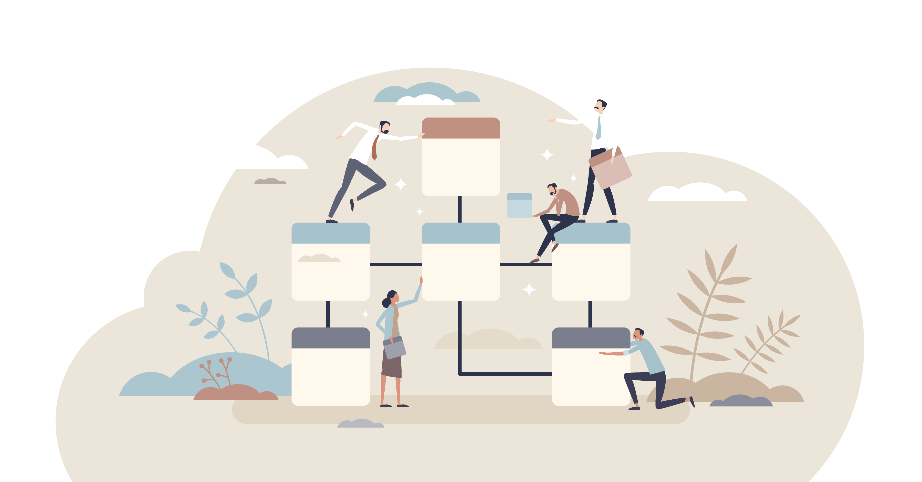 People looking at files and connecting them together