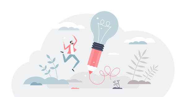 Lightbulb pencil with a man jumping