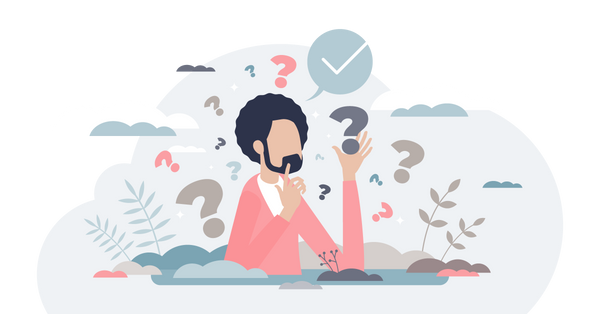Man holding a question mark in his hand with a tick above it